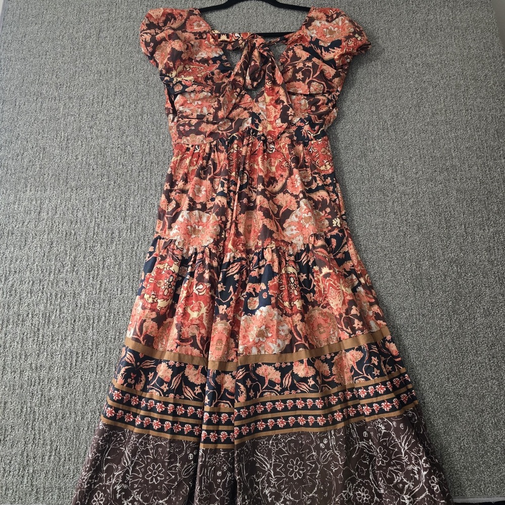Anthropologie Floral Tiered Midi Dress Womens 4 Cottagecore Boho Cotton NWT - Picture 7 of 7